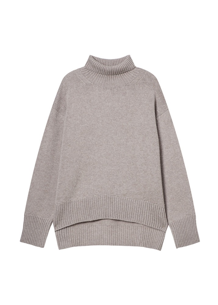 HIMALAYAN CASHMERE _ Unbalanced Bottom Shape Sweater Brown