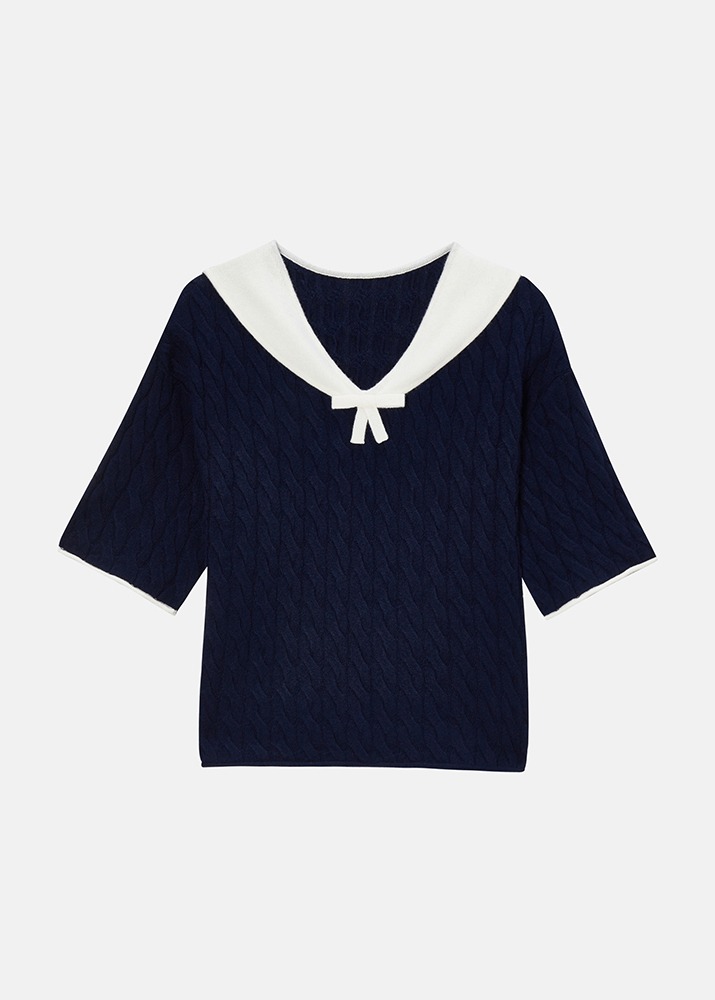 HIMALAYAN CASHMERE _ Sailor Collar Cable Knit Top