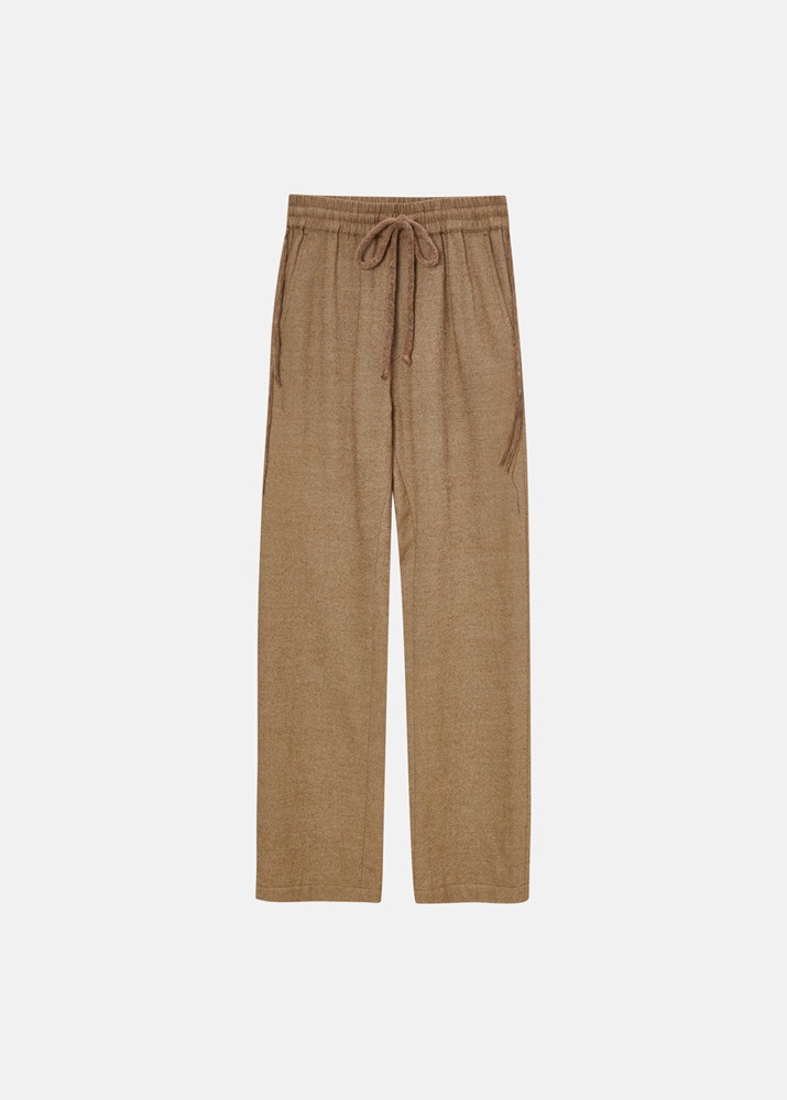 [MAISON FLANEUR] Gauged Wool And Cotton Flannel Pants Camel
