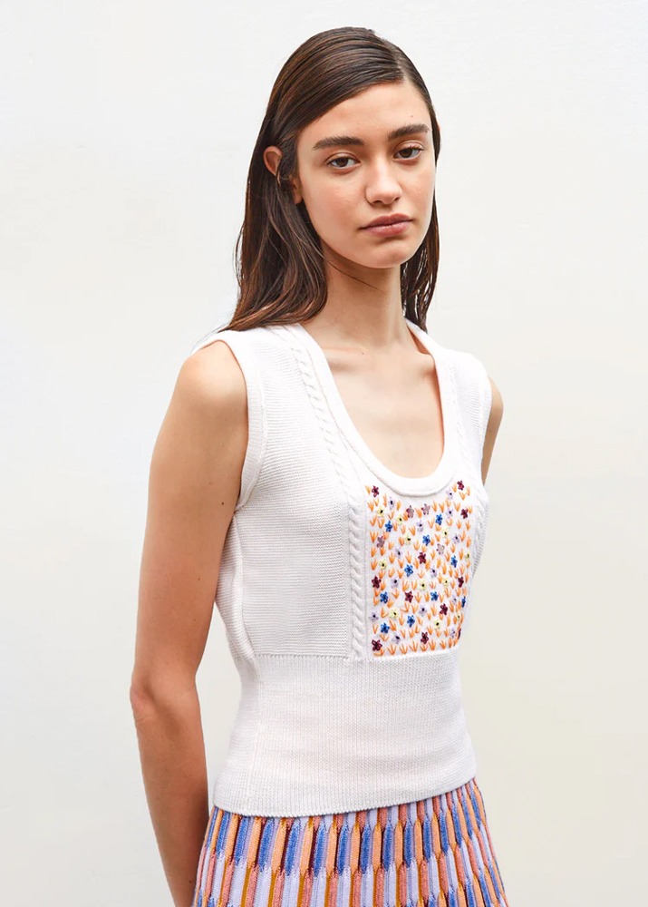 Hand-Embroidered Sleeveless Knit Top