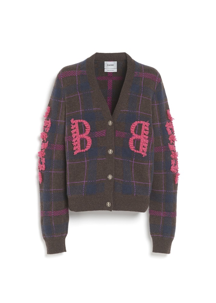 BARRIE _ Tartan Cashmere Cardigan With B Logo Brown