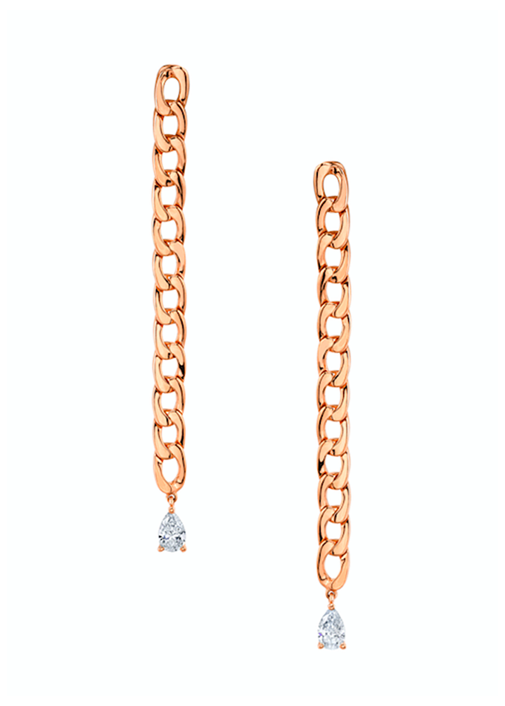 ANITA KO _ Chain Link Earrings With Pear Diamond Drops