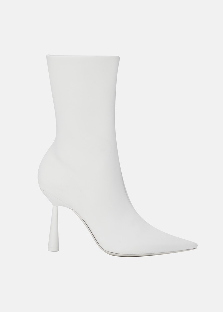 GIA COUTURE _ ROSIE 7 White Ankle Boot In Matte Rubberized Eco Leather Heel