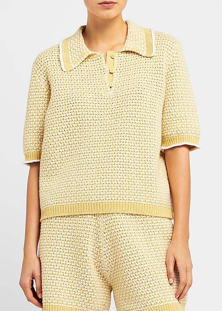 BARRIE _ SS Polo Top With A/O Crochet Yellow