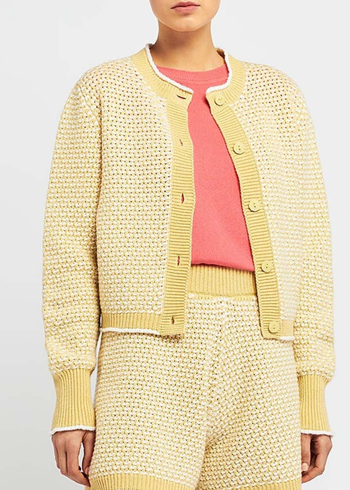 BARRIE _ LS VN Cardigan With A/O Crochet Yellow