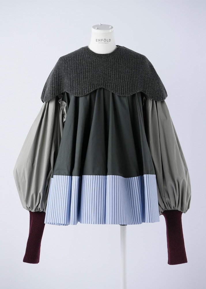 ENFOLD _ C/Si Typewriter Knit Cape Puff Pullover