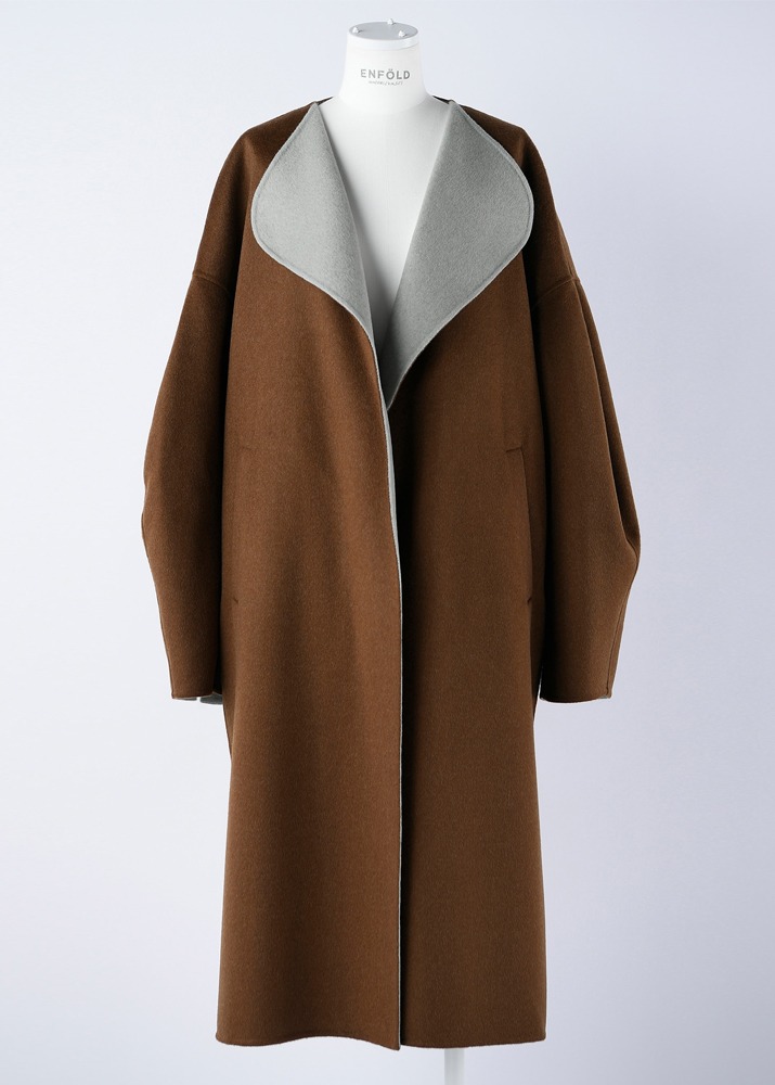 ENFOLD _ Wool River 1 Round No Collar Coat Brown