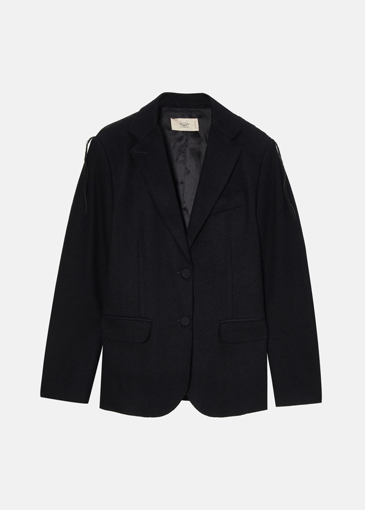 MAISON FLANEUR _ Gauged Wool And Cotton Flannel Jacket Black