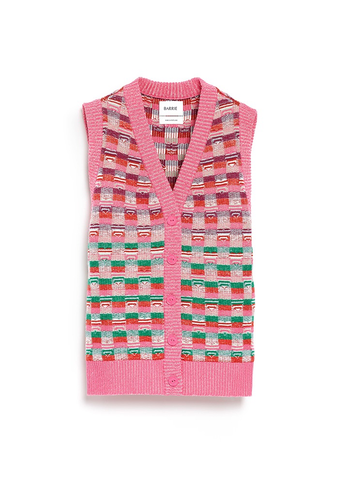 Sleeveless Cardigan In Cashmere And Wool With a Graphic Motif