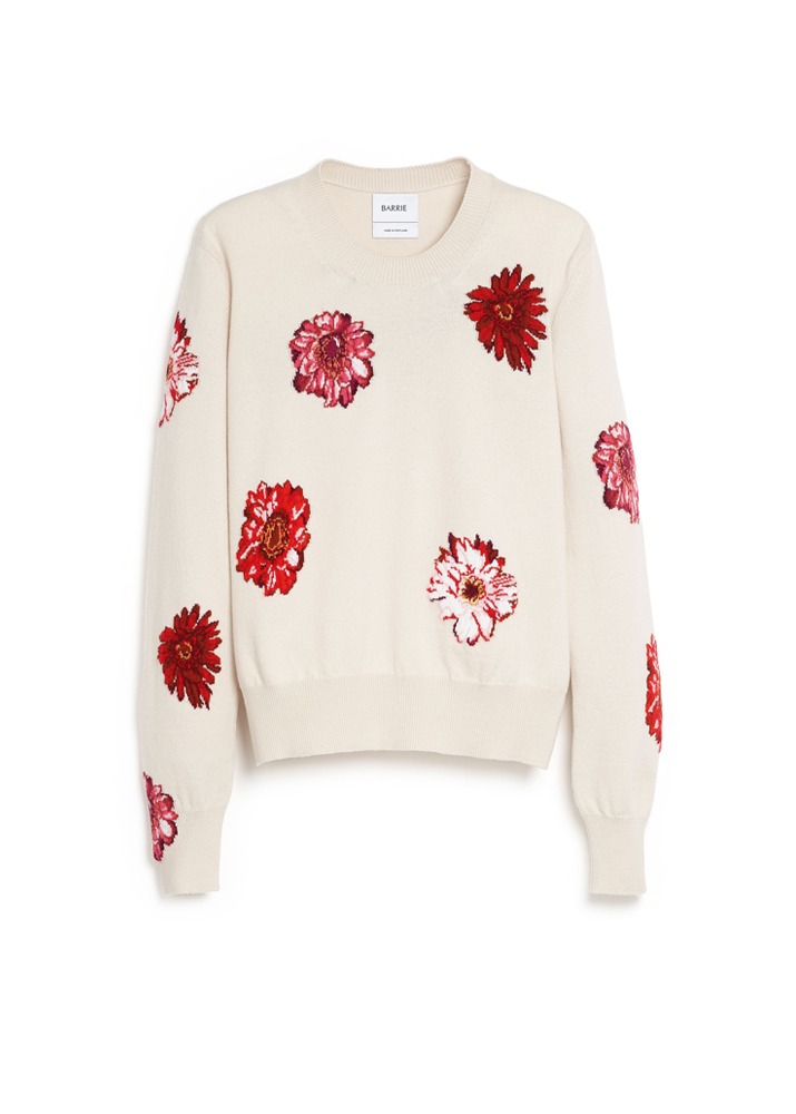 Jumper In Cashmere And Cotton With A Floral Motif
