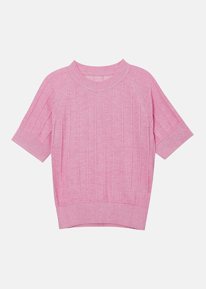 Texture Details Short Sleeve Knit Top Pink