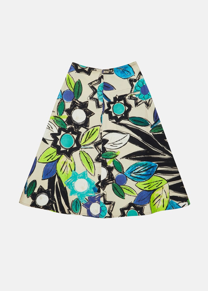 Midi Skirt With Cf Seam - Woven Blue Flower