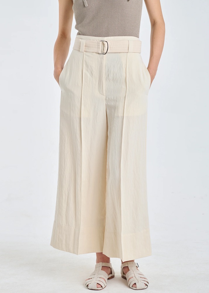 Light Beige Washed Lyocell Culotte Pants