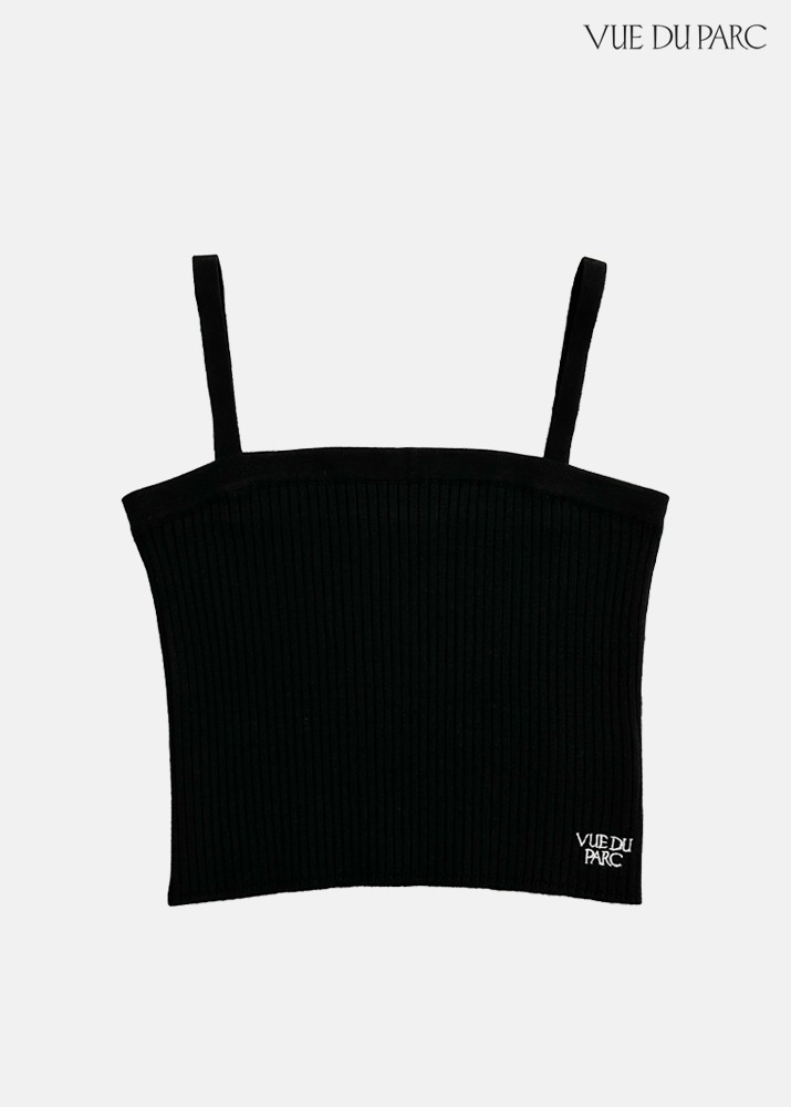Embroidery Knit Sleeveless Cropped Top Black