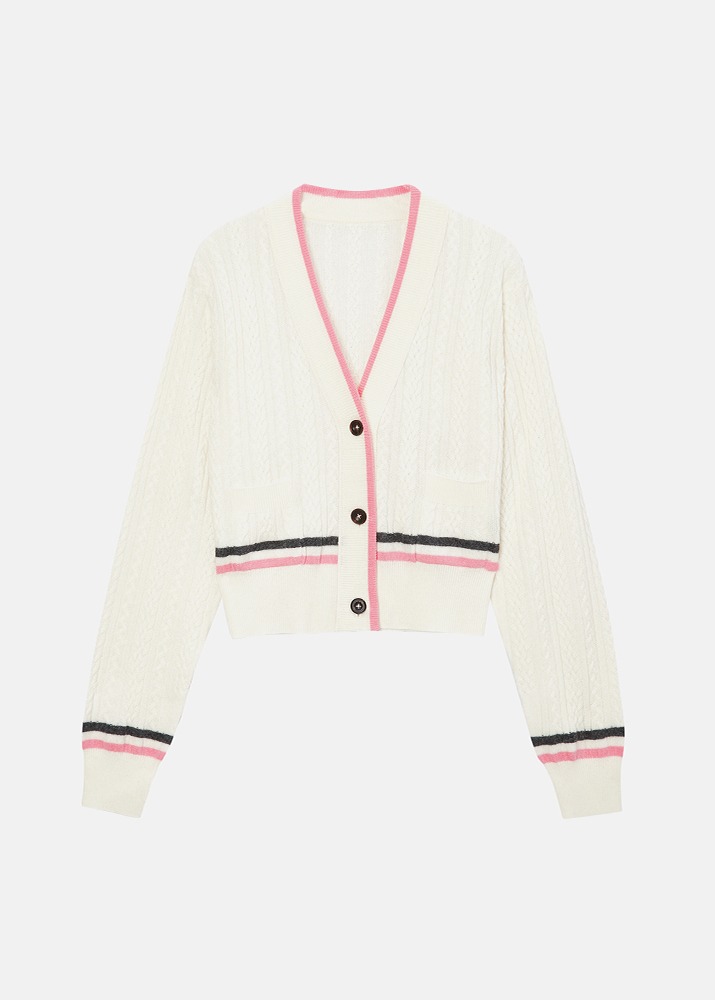 HIMALAYAN CASHMERE _ Twisted Knit Crop Cardigan Ivory