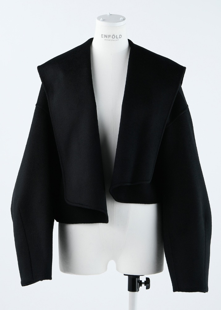 [ENFOLD] Hooded Cropped Coat Black