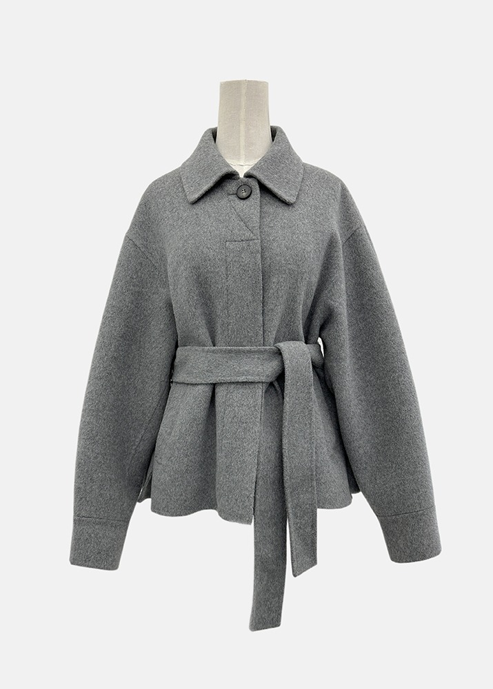 [VUE DU PARC] Hand-made Wool Cashmere Belt Jacket Grey