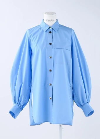 [ENFOLD] Broad Volume Sleeve Basic Shirt Blue