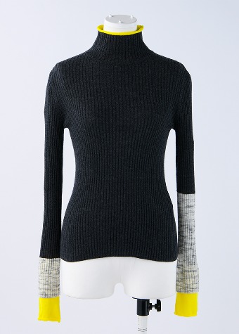 [ENFOLD] High-neck rib bicolor Pullover Charcoal