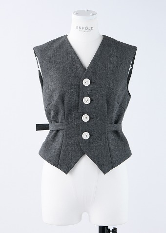 [ENFOLD] Wool Minimal Shape Vest Gray