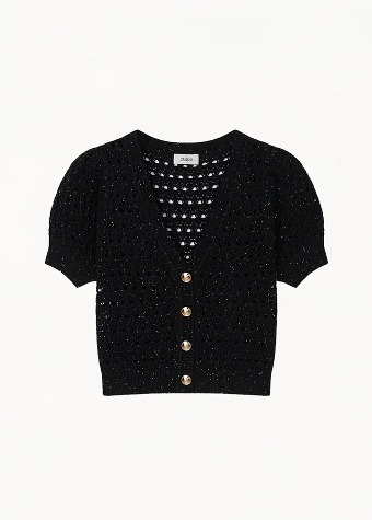 [CRUSH] Sequin Hollow Out Short-Sleeved Cardigan Black