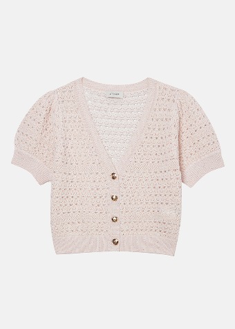 [CRUSH] Sequin Hollow Out Short-Sleeved Cardigan Light Pink
