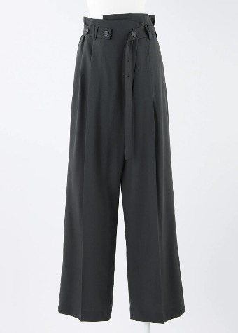 [ENFOLD] Belt Wide Straight Trousers Dark Grey
