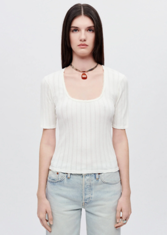 [RE/DONE] Pointelle Scoop Neck Tee White