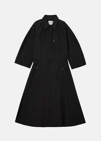 [VUE DU PARC] Cotton Blend Banding Pleats Dress Black