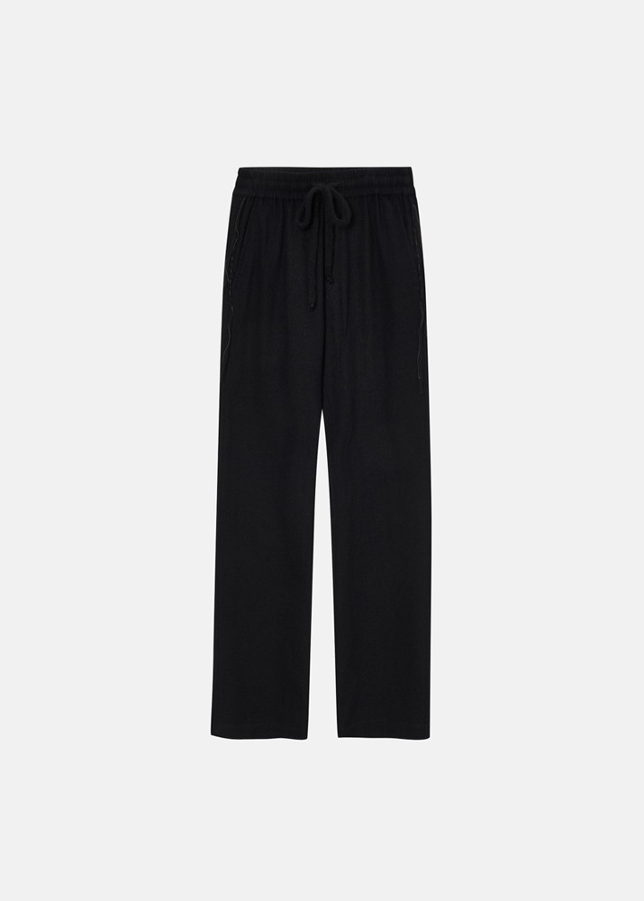 [MAISON FLANEUR] Gauged Wool And Cotton Flannel Pants Black