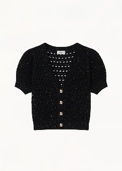 [CRUSH] Sequin Hollow Out Short-Sleeved Cardigan Black