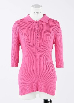 [ENFOLD] Ribbed Half Sleeve Polo Shirt Pink